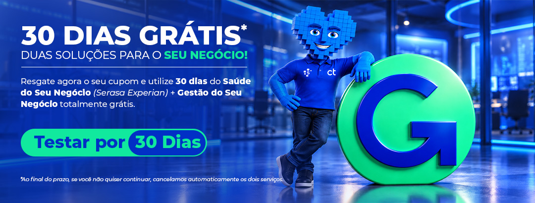 30 dias grátis de Saúde do Seu Negócio (Serasa Experian) + Gestão do Seu Negócio. Resgate seu cupom e teste por 30 dias.